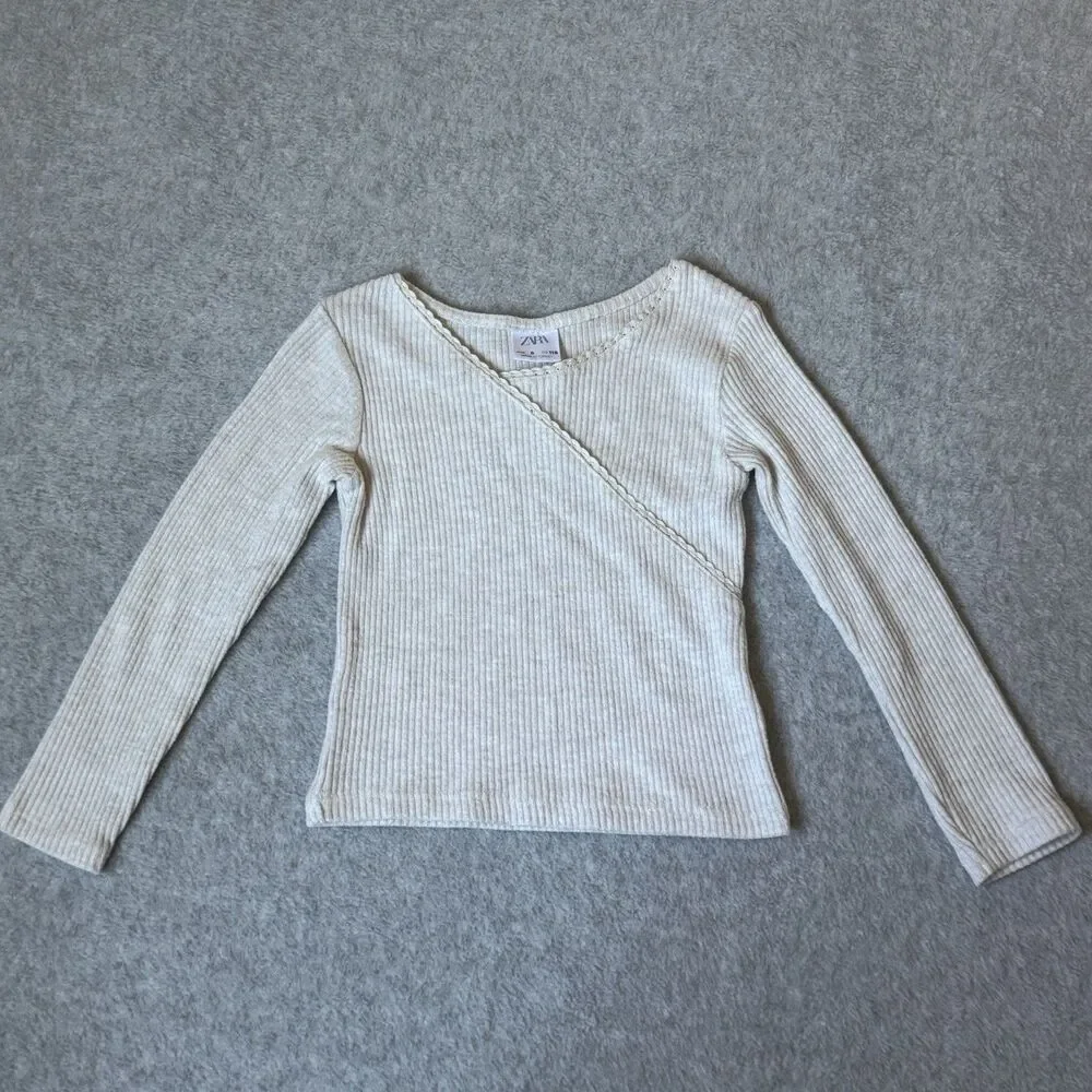 Zara Girls Flare Pants Size 6 Blue Crinkle Pullover Beige Long Sleeve Top Bundle